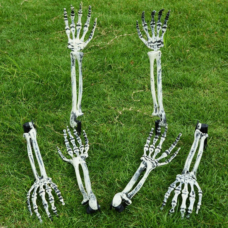 AOFOX Halloween Realistic Skeleton Stakes Zombie Ghost Arm Stake Severed Plastic Skeleton Hands Yard Signs for Lawn Stakes Garden Halloween Props Decoration (6 Pcs White&Black) - Image 2